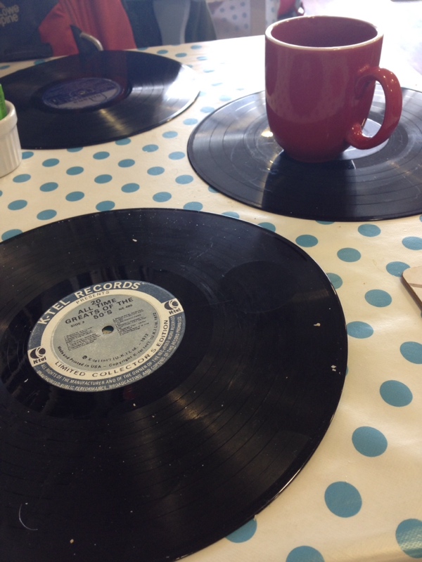 Vinyl records as place mats - The View Cafe and Vintage Music Morecambe