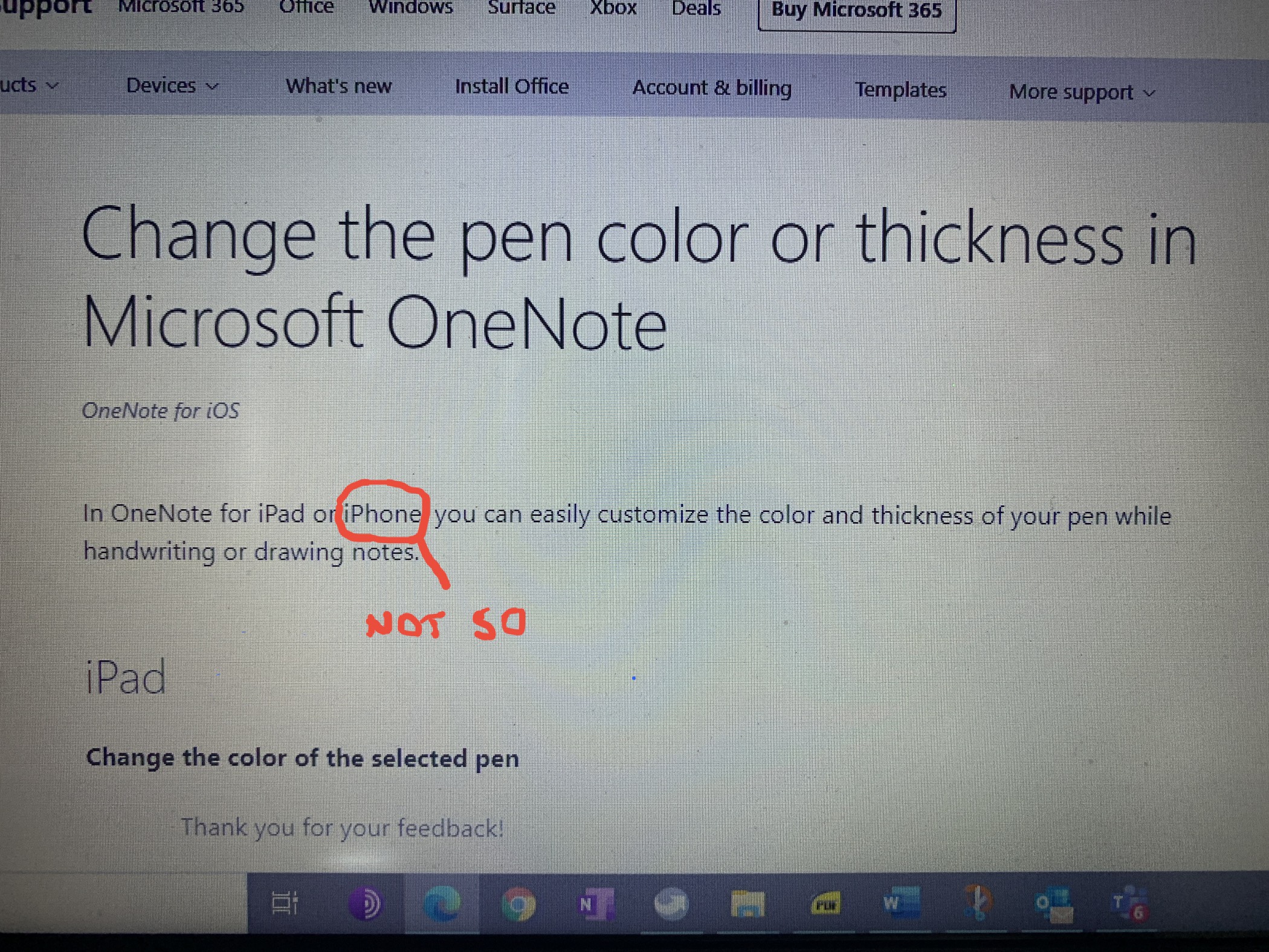 Change the pen colour in OneNote on the iPhone​