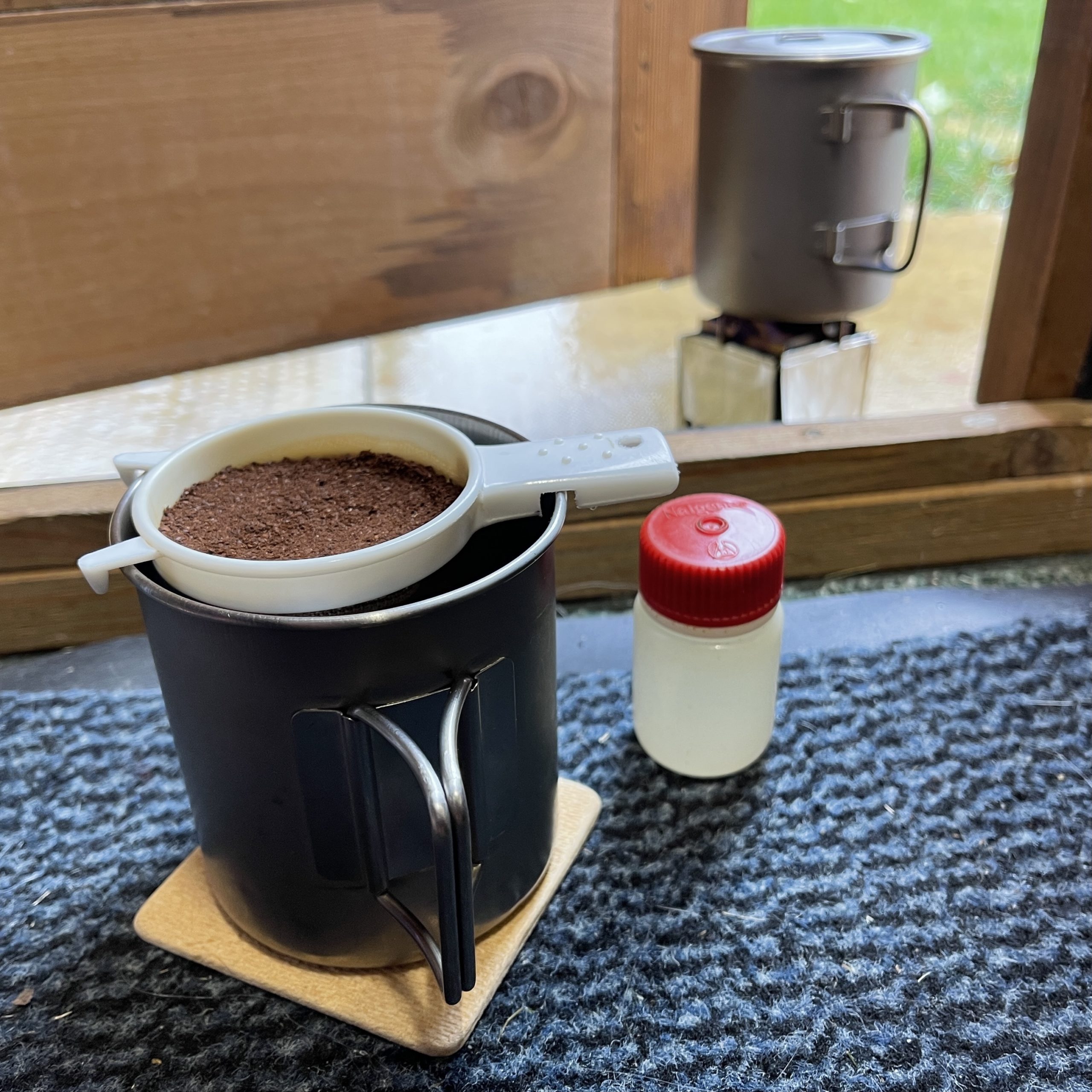 Making camping coffee in the office