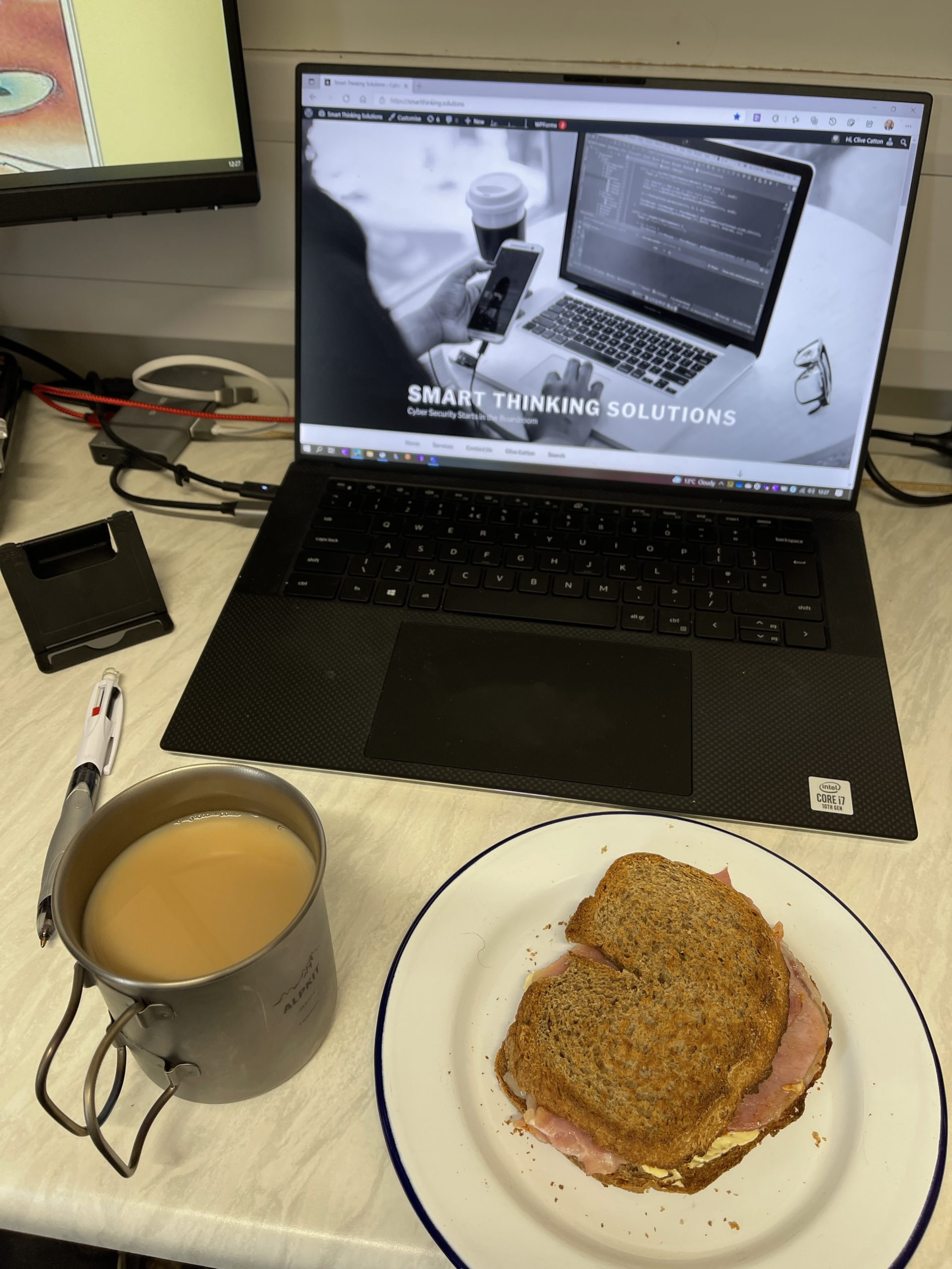 Working lunch homemade wholemeal bread