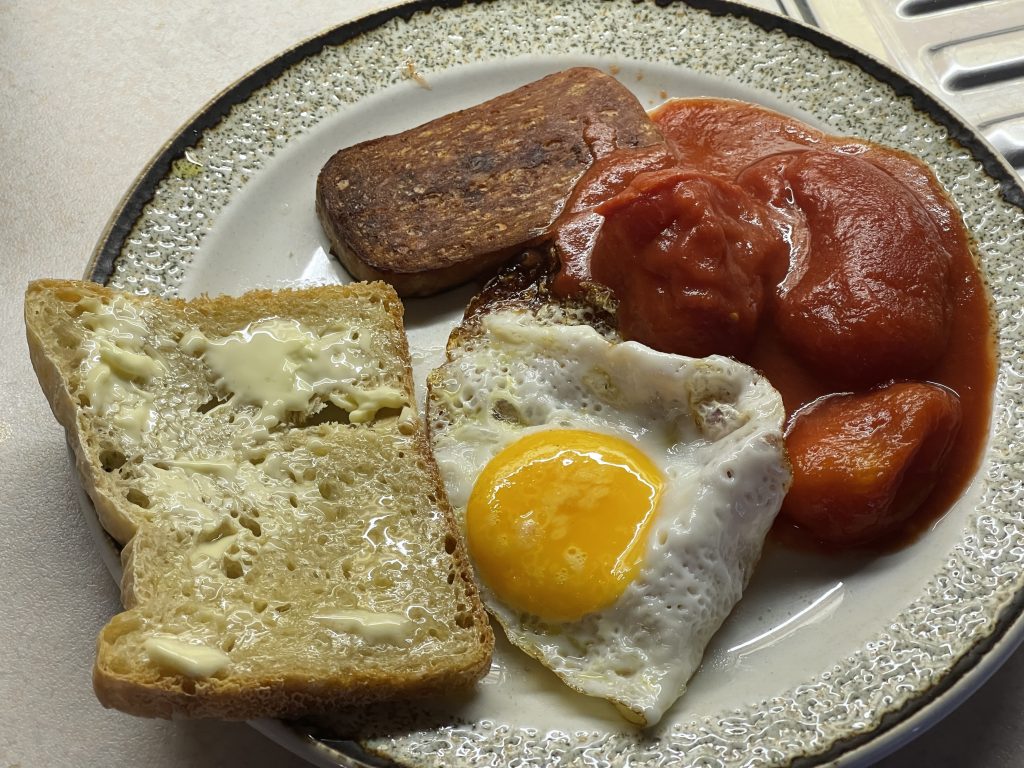 Fried Spam breakfast