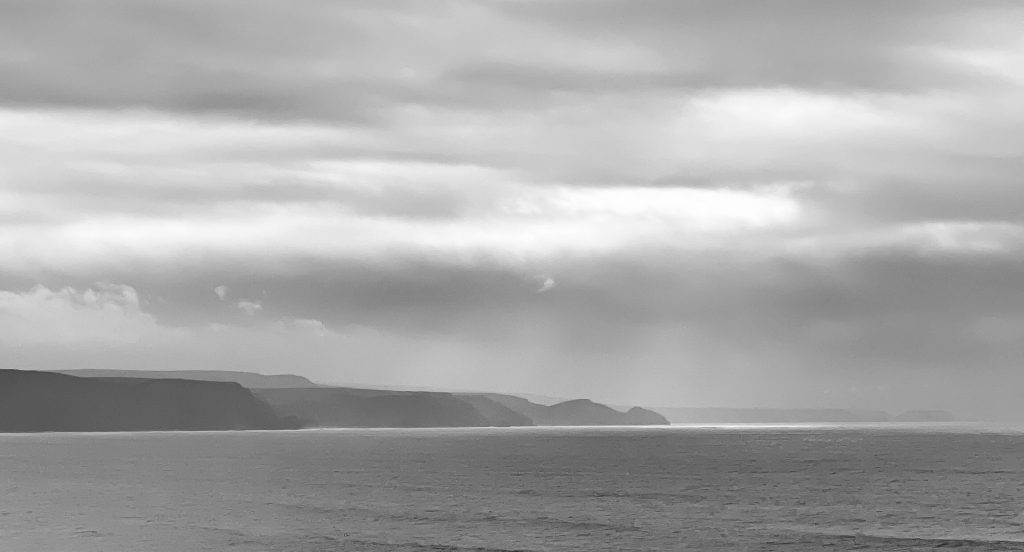 Black and white misty coast