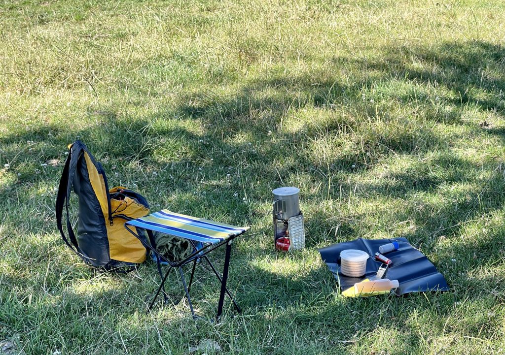 Lightweight walking kit including a stool