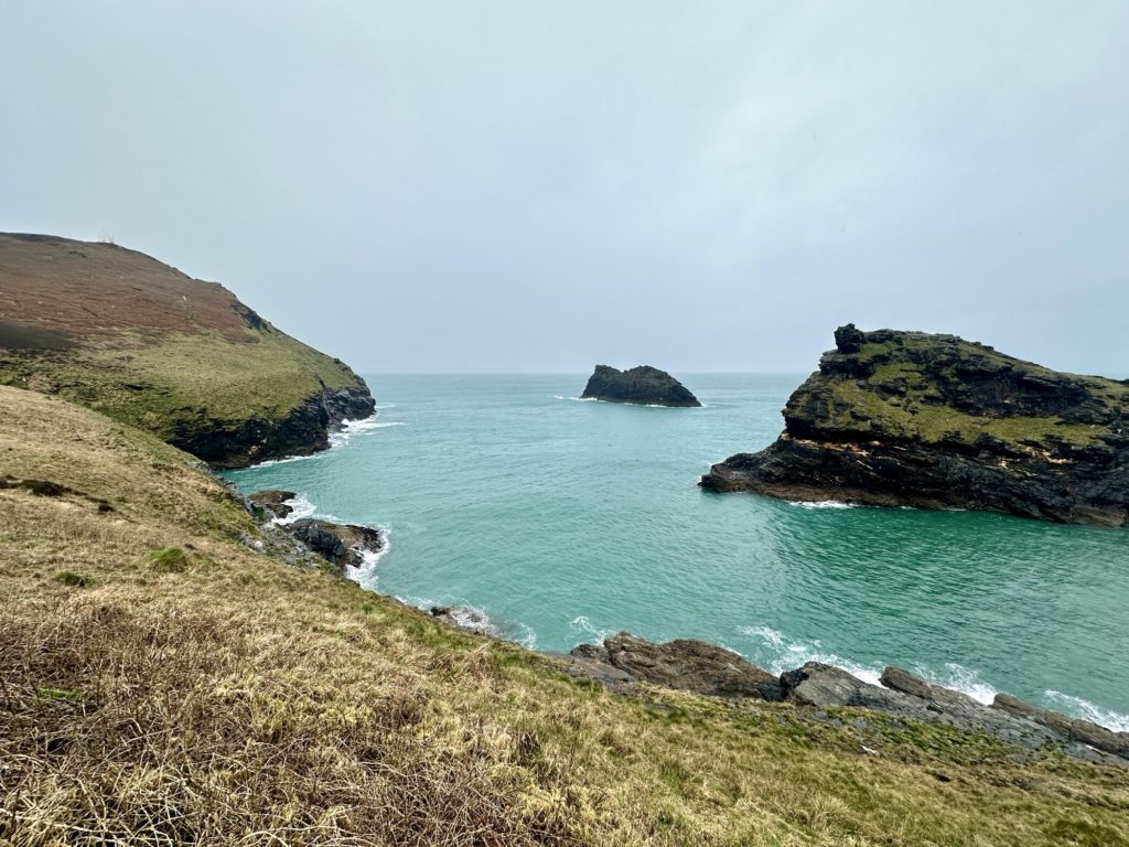 Boscastle harbour and headlands and lookout point - the rock is called Meachard