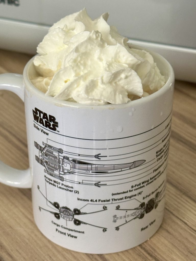 Iced coffee in a Stars Wars X-Wing mug