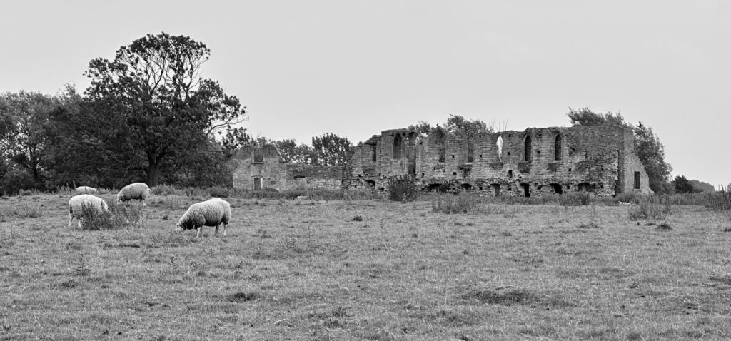 Black and white shot of Tupholme Abbey