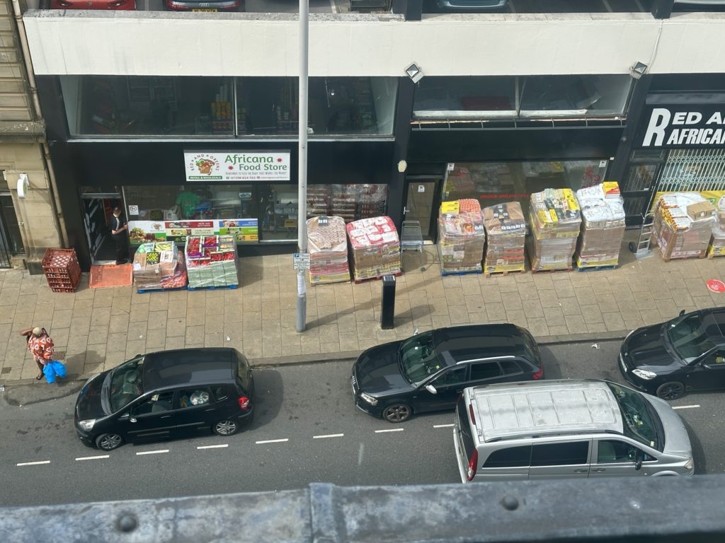 Food deliveries outside a shop in Bradford