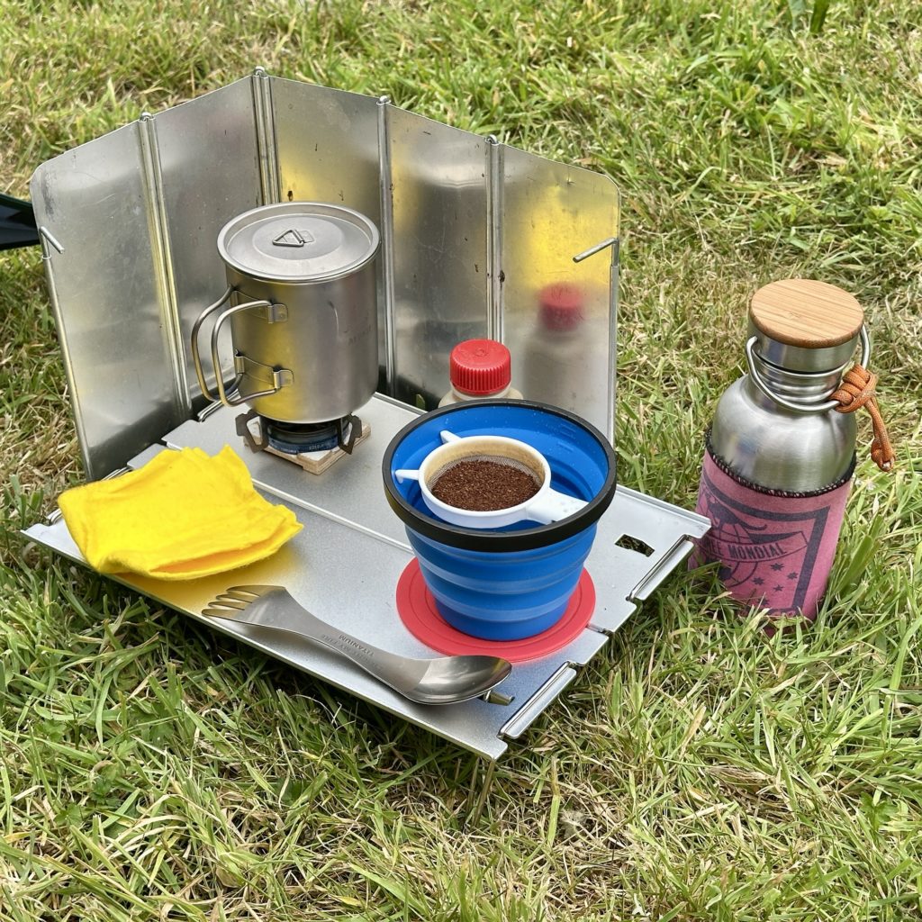 Morning coffee whilst camping with lightweight gear