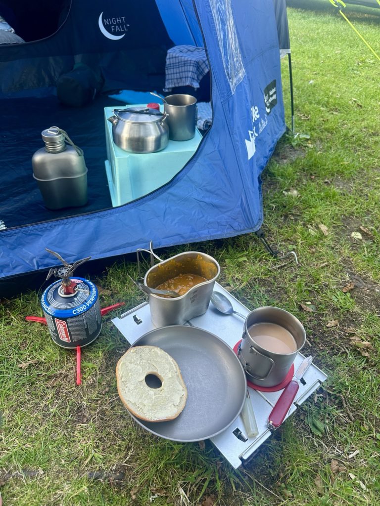 Dinner outside the tent using titanium cookware